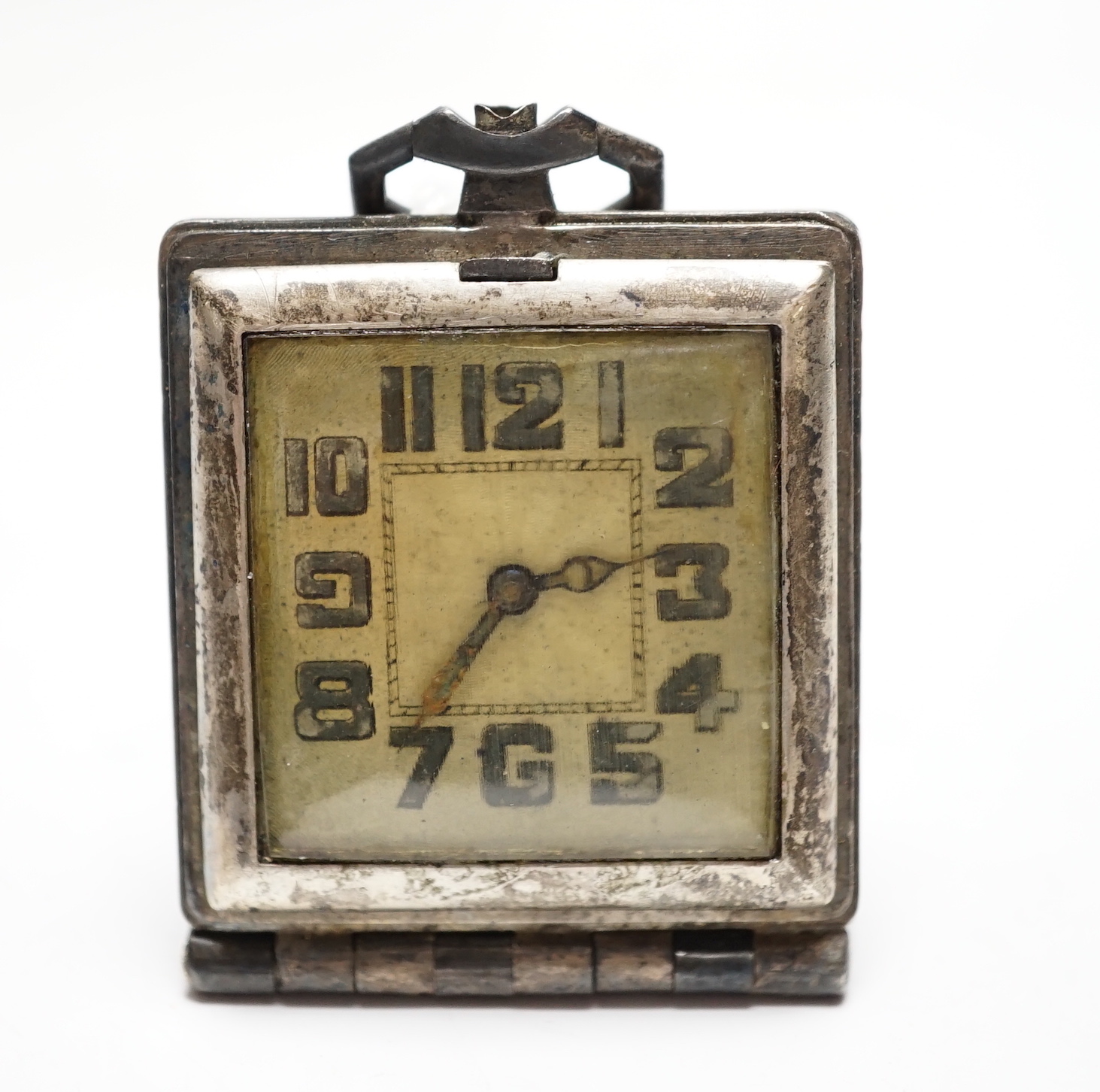 A silver cased travelled timepiece, with Arabic dial, 36mm.